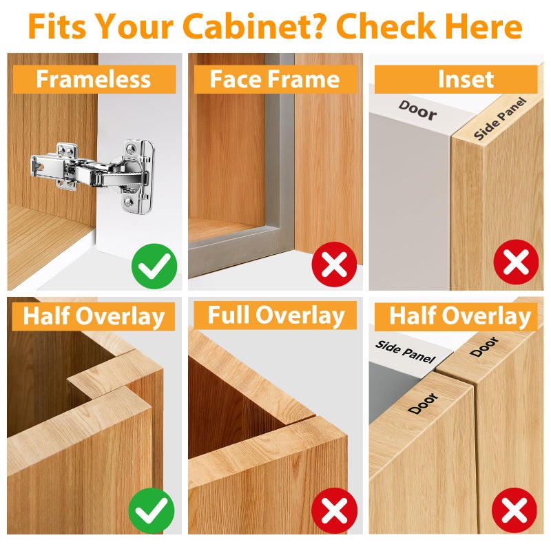 TamBee 1/2 Inch Overlay 175 Degree Cabinet Door Hinges 48mm Frameless Soft Close Lazy Susan Hinges for Corner Kitchen Adjustable,2 Pcs/1 Pair (Half Overlay) - Image 5